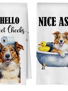 Hello Sweet Cheeks Australian Shepherd Kitchen Towel - White